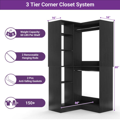 36" Corner Closet System - 2 Rods, Hutches, and 5 Shelves for Versatile Storage, Sturdy and Durable Design Armoire Closet Organizer
