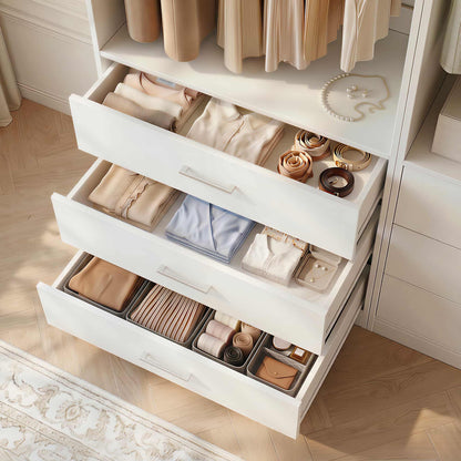Freestanding Closet System Set - 3-Pack with 3 Wood Drawers Each,With Hanging Rod & Shelves, 24"L x 15"W x 80"H