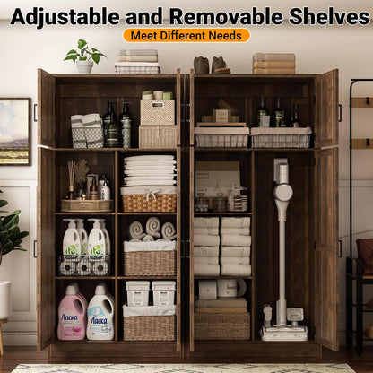 Farmhouse Kitchen Pantry Storage Cabinet with Adjustable Shelves and Barn Doors