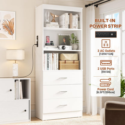 71" Tall Bookcases with 3 Large Drawers & 3 Shelves, Wooden Bookshelf for Living Room Offic