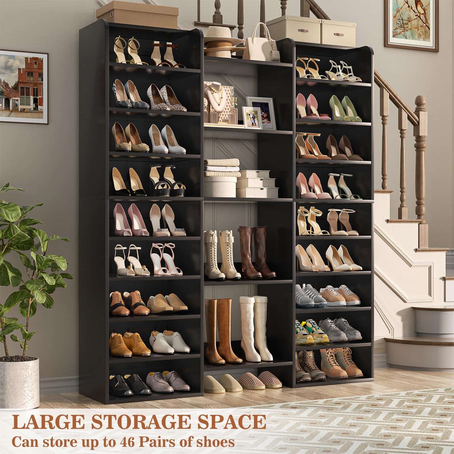 14-Tier Shoe Organizer - Holds 46+ Pairs, 22-Cubby Space-Saving Shoe Cabinet for Entryway, Hallway, Bedroom