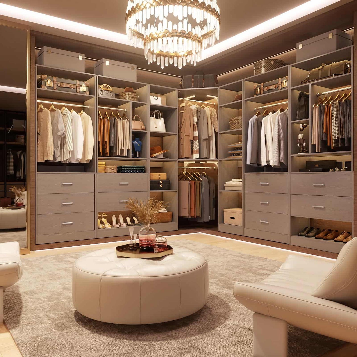 Corner Closet System with 12 Shelves, 40" Large Corner Closet Organizer System with 2 Hanging Rods