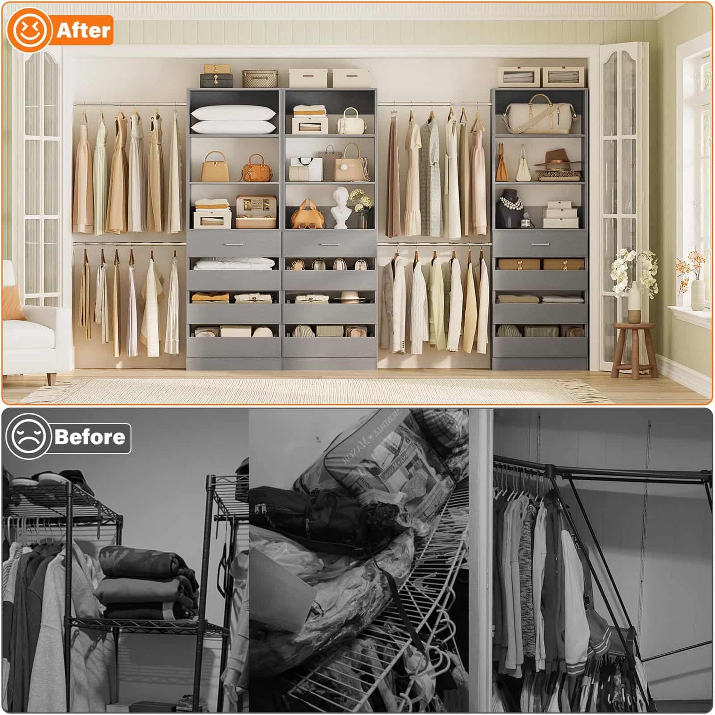 12-Drawer Customizable L-Shaped Closet System