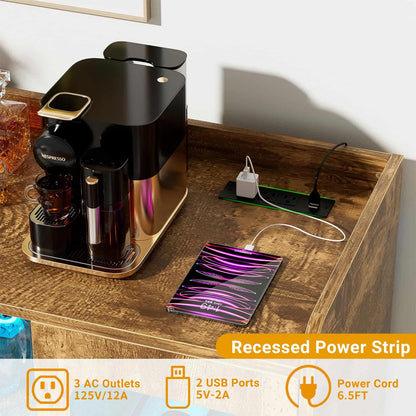 Assembled Wine Bar Cabinet with Power Outlet and LED Lights
