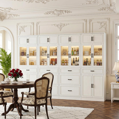 80" Tall Modular Bookshelf and Storage Cabinet Set with Glass Doors and Drawers