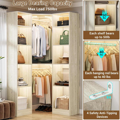 Corner Closet System with 12 Shelves, 40" Large Corner Closet Organizer System with 2 Hanging Rods