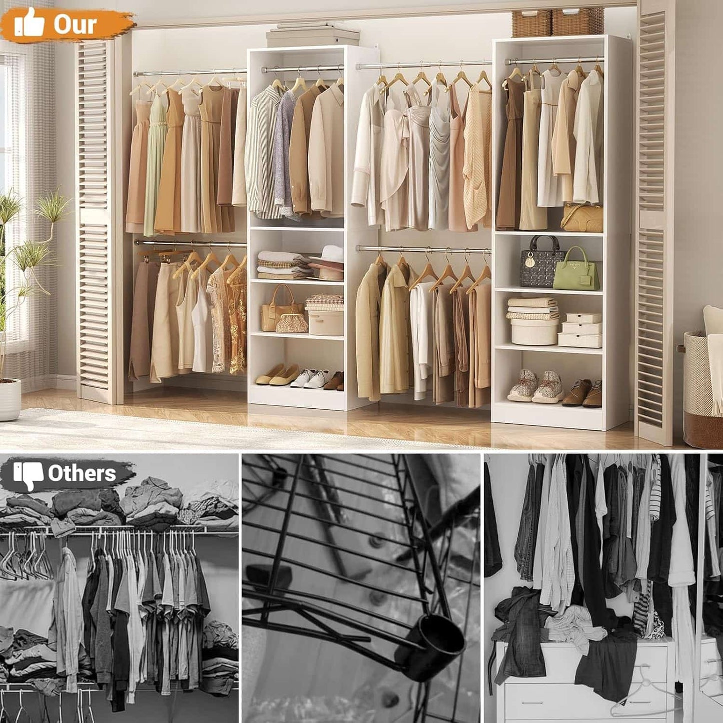 20.5-120'' W Closet Organizer System with 5 Hanging Rods, Shelving Tower