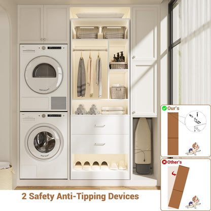 Freestanding 24" Closet System with 2 Wood Drawers, 2FT Small Closet Organizer System with 6 Shelves & Hanging Rod