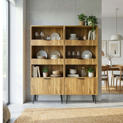 Modern Fluted Storage Cabinet, 51.2" Tall Freestanding Organizer with 3 Drawers & Open Shelf, Versatile Pantry Cabinet for Bathroom, Kitchen, Entryway - Narrow Design for Small Spaces