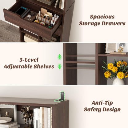Tall Closet Organizer with 2 Drawers, 79.7" Narrow Freestanding Storage Cabinet, Space-Saving Wood Garment Organizer for Bedroom, Entryway