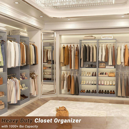 20.5-120'' W Closet Organizer System with 5 Hanging Rods, Shelving Tower