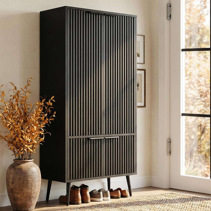 51.2" Freestanding Storage Cabinet with 4 Fluted Doors, Adjustable Shelves & Raised Legs - Wobble-Free Organizer for Bathroom, Kitchen, Living Room