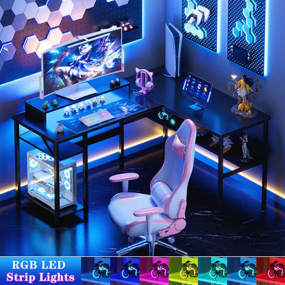 Reversible L Shaped Desk with Magic Power Outlets and USB Charging Ports