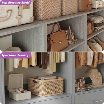 Freestanding Closet System Set - 3-Pack with 3 Wood Drawers Each,With Hanging Rod & Shelves, 24"L x 15"W x 80"H