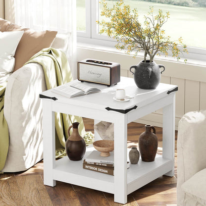 20-Inch Square Farmhouse End Table with Storage Shelf - Industrial Style for Bedroom & Living Room