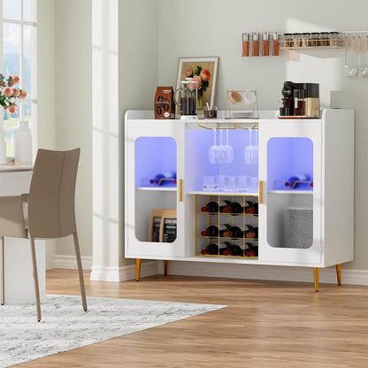 Assembled Wine Bar Cabinet with Power Outlet and LED Lights