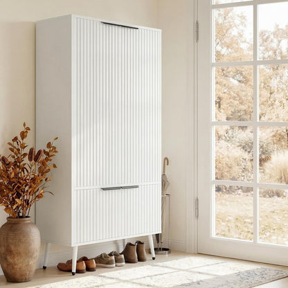 51.2" Freestanding Storage Cabinet with 4 Fluted Doors, Adjustable Shelves & Raised Legs - Wobble-Free Organizer for Bathroom, Kitchen, Living Room