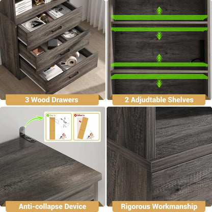 71" Tall Bookcases with 3 Large Drawers & 3 Shelves, Wooden Bookshelf for Living Room Offic