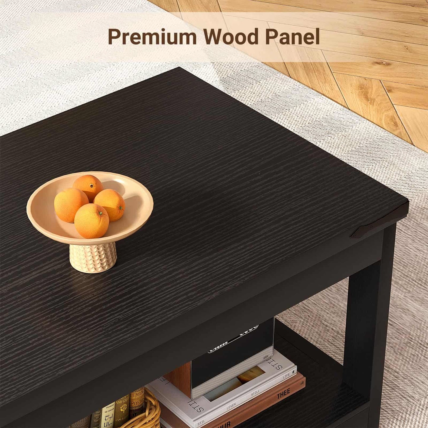 43.3” Farmhouse Wood Coffee Table with Storage Shelf, Modern Center Table for Living Room
