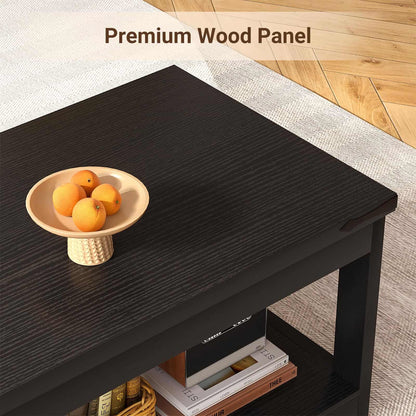 43.3” Farmhouse Wood Coffee Table with Storage Shelf, Modern Center Table for Living Room