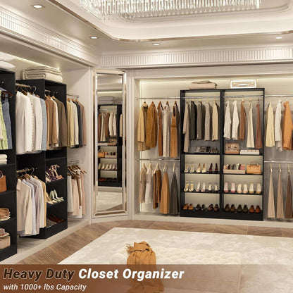 20.5-120'' W Closet Organizer System with 5 Hanging Rods, Shelving Tower