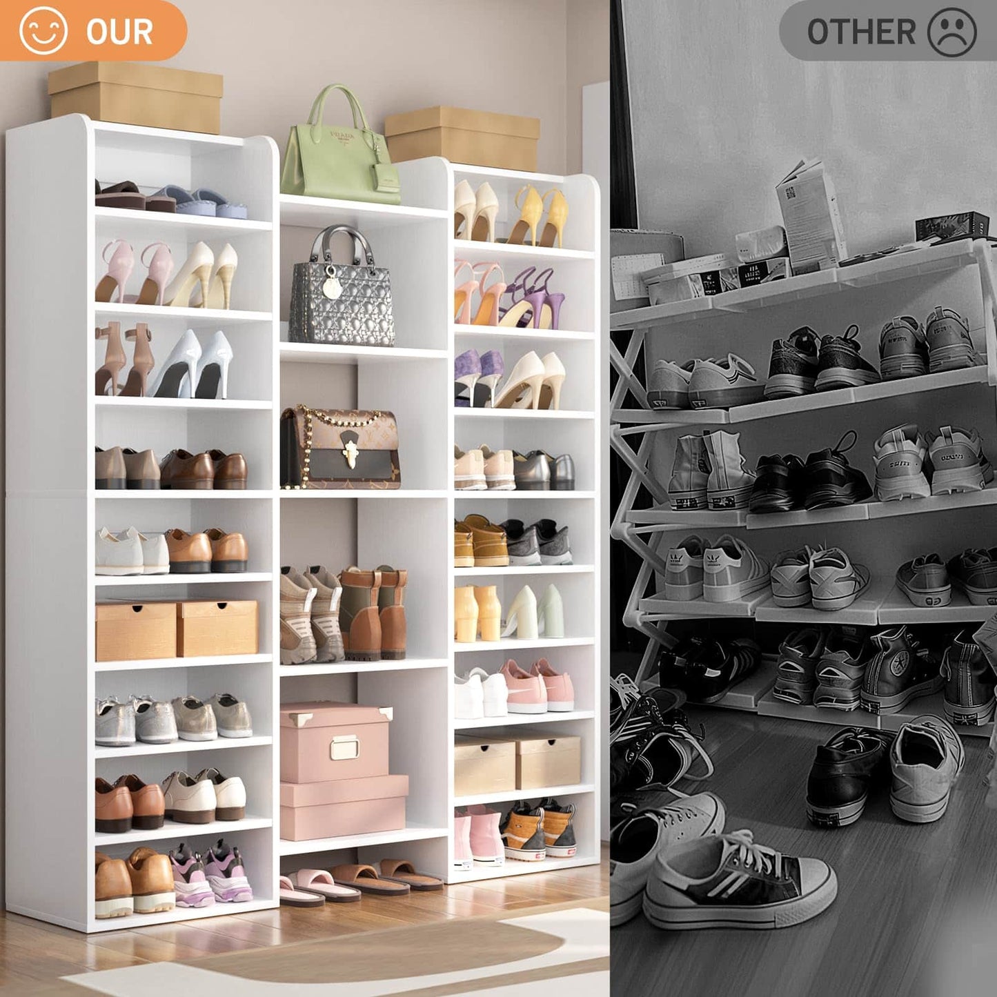 14-Tier Shoe Organizer - Holds 46+ Pairs, 22-Cubby Space-Saving Shoe Cabinet for Entryway, Hallway, Bedroom