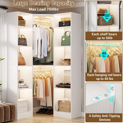 Corner Closet System with 12 Shelves, 40" Large Corner Closet Organizer System with 2 Hanging Rods