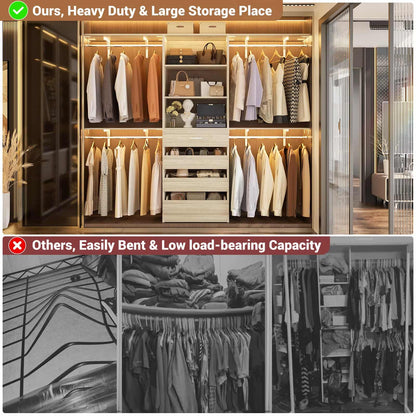 Closet System, 8FT Closet Organizer with 4 Wooden Drawers, Wood Closet Organizer System with Tower, Walk-in Closet Organizer Wardrobe