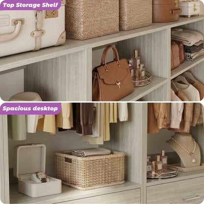 Freestanding Closet System Set - 3-Pack with 3 Wood Drawers Each,With Hanging Rod & Shelves, 24"L x 15"W x 80"H