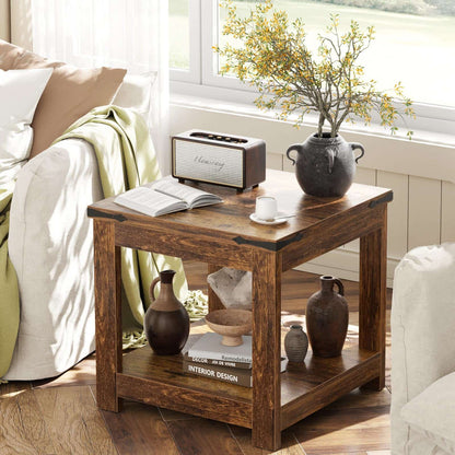 20-Inch Square Farmhouse End Table with Storage Shelf - Industrial Style for Bedroom & Living Room