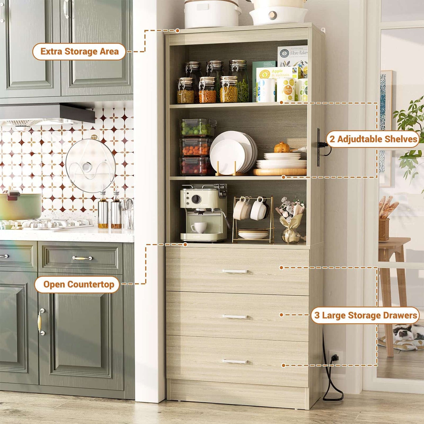 71" Tall Bookcases with 3 Large Drawers & 3 Shelves, Wooden Bookshelf for Living Room Offic