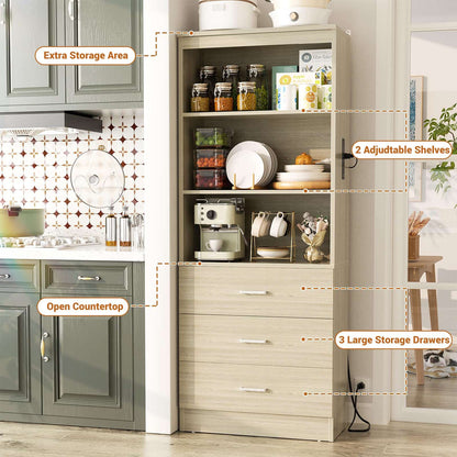 71" Tall Bookcases with 3 Large Drawers & 3 Shelves, Wooden Bookshelf for Living Room Offic