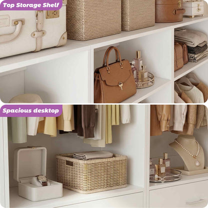 Freestanding Closet System Set - 3-Pack with 3 Wood Drawers Each,With Hanging Rod & Shelves, 24"L x 15"W x 80"H