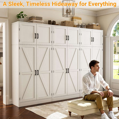 Farmhouse Kitchen Pantry Storage Cabinet with Adjustable Shelves and Barn Doors