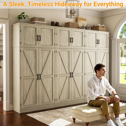 Farmhouse Kitchen Pantry Storage Cabinet with Adjustable Shelves and Barn Doors