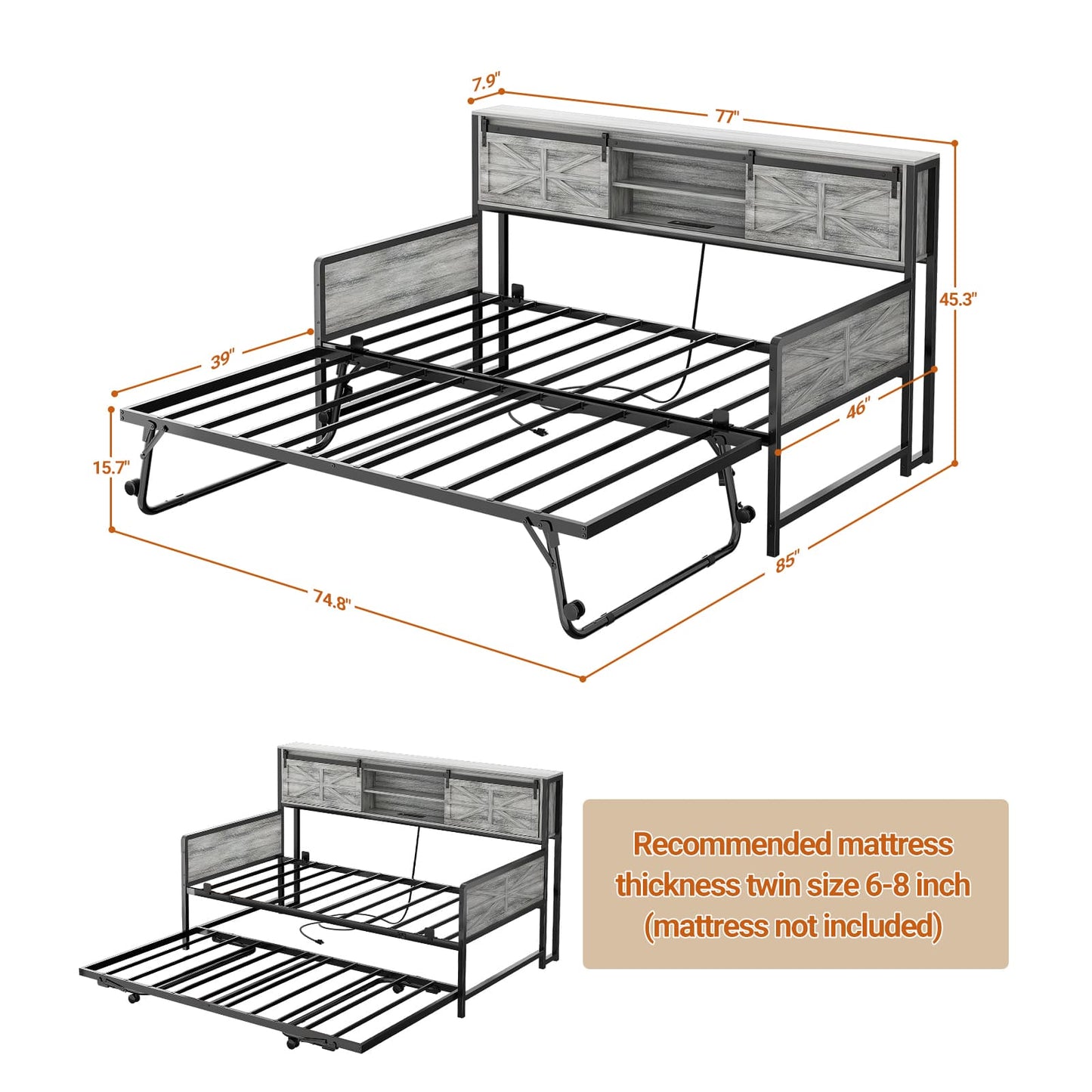 Farmhouse Twin Daybed with Pop-Up Trundle