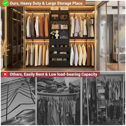 Closet System, 8FT Closet Organizer with 4 Wooden Drawers, Wood Closet Organizer System with Tower, Walk-in Closet Organizer Wardrobe