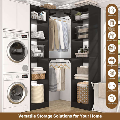 Corner Closet System with 12 Shelves, 40" Large Corner Closet Organizer System with 2 Hanging Rods