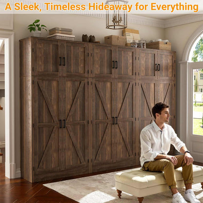 Farmhouse Kitchen Pantry Storage Cabinet with Adjustable Shelves and Barn Doors