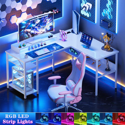 Reversible L Shaped Desk with Magic Power Outlets and USB Charging Ports