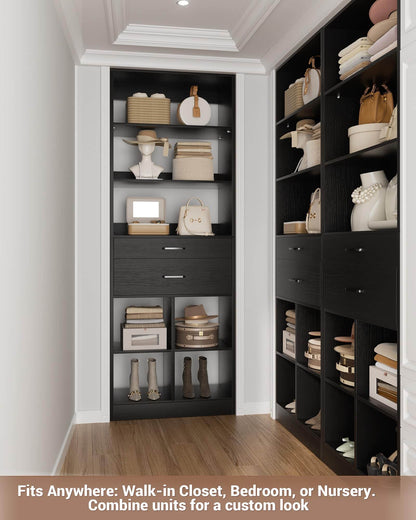 22" Floor-Standing Closet System, Multi-Tiered Wardrobe Storage Unit with Adjustable Shelves & Smooth-Glide Drawers
