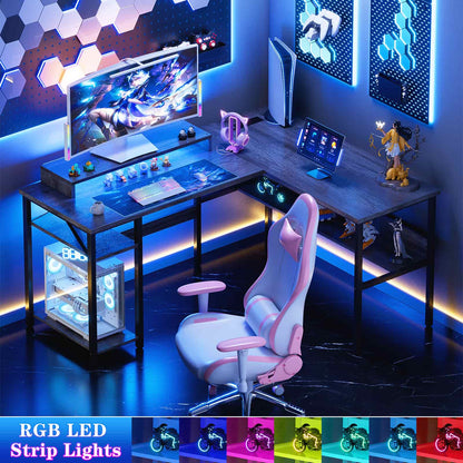 Reversible L Shaped Desk with Magic Power Outlets and USB Charging Ports