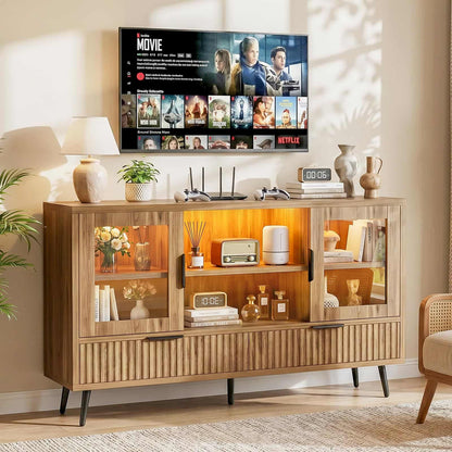 RGB LED TV Stand with Power Outlet, 45" Entertainment Center with 8 Storage Drawers & Cabinets, Vanity Storage Cabinet ,Media Console Fits 30"-55" TVs for Living Room Bedroom