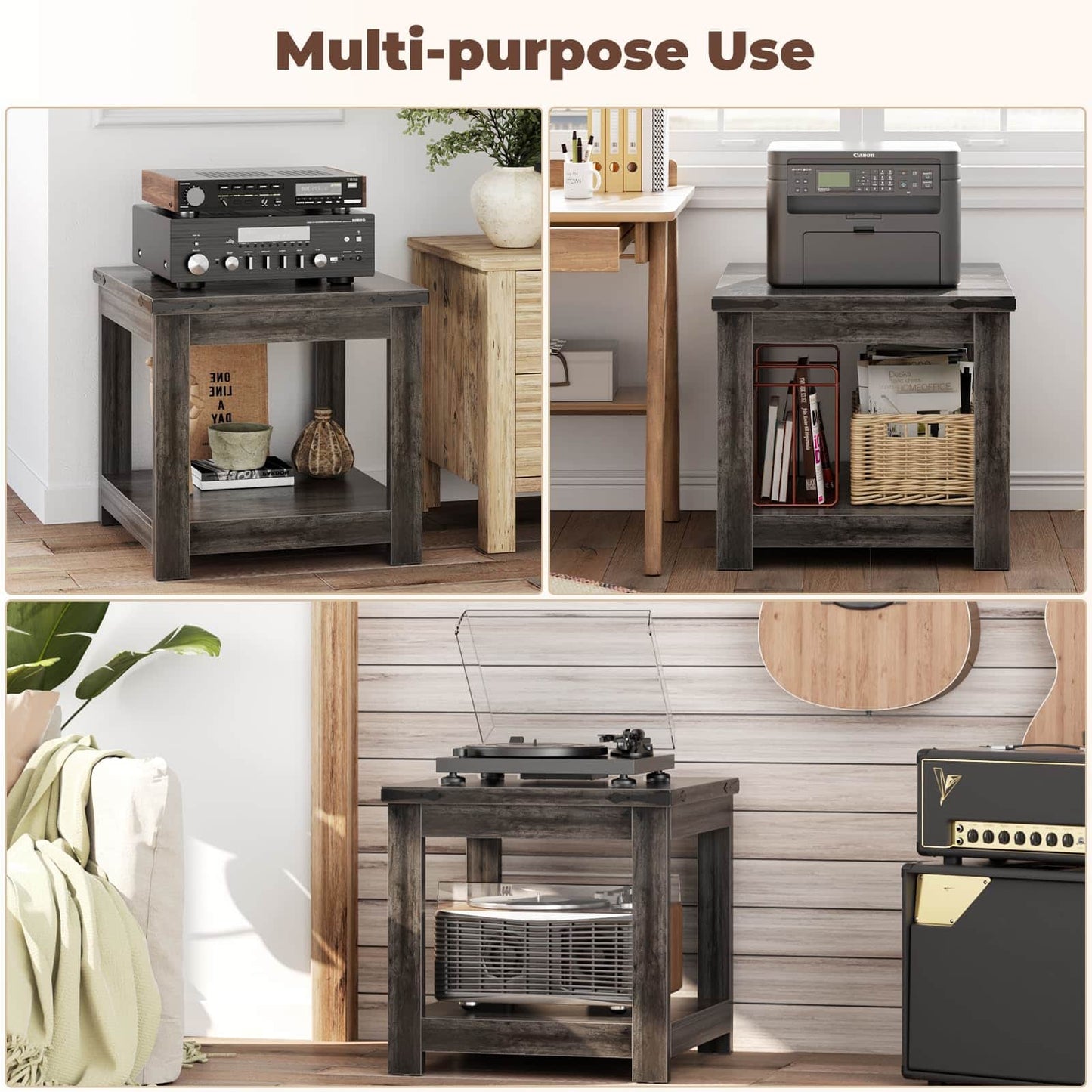 20-Inch Square Farmhouse End Table with Storage Shelf - Industrial Style for Bedroom & Living Room