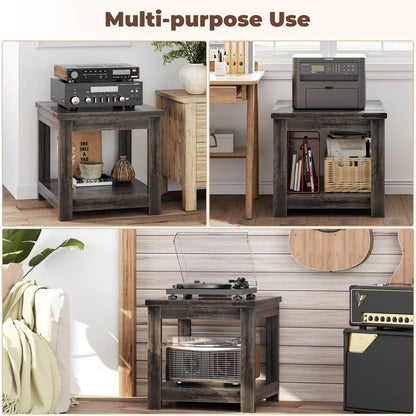 20-Inch Square Farmhouse End Table with Storage Shelf - Industrial Style for Bedroom & Living Room