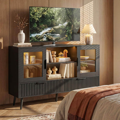 RGB LED TV Stand with Power Outlet, 45" Entertainment Center with 8 Storage Drawers & Cabinets, Vanity Storage Cabinet ,Media Console Fits 30"-55" TVs for Living Room Bedroom