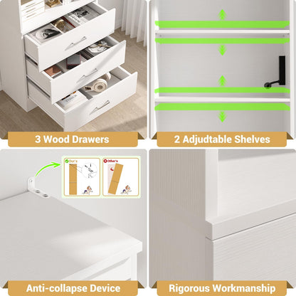 71" Tall Bookcases with 3 Large Drawers & 3 Shelves, Wooden Bookshelf for Living Room Offic