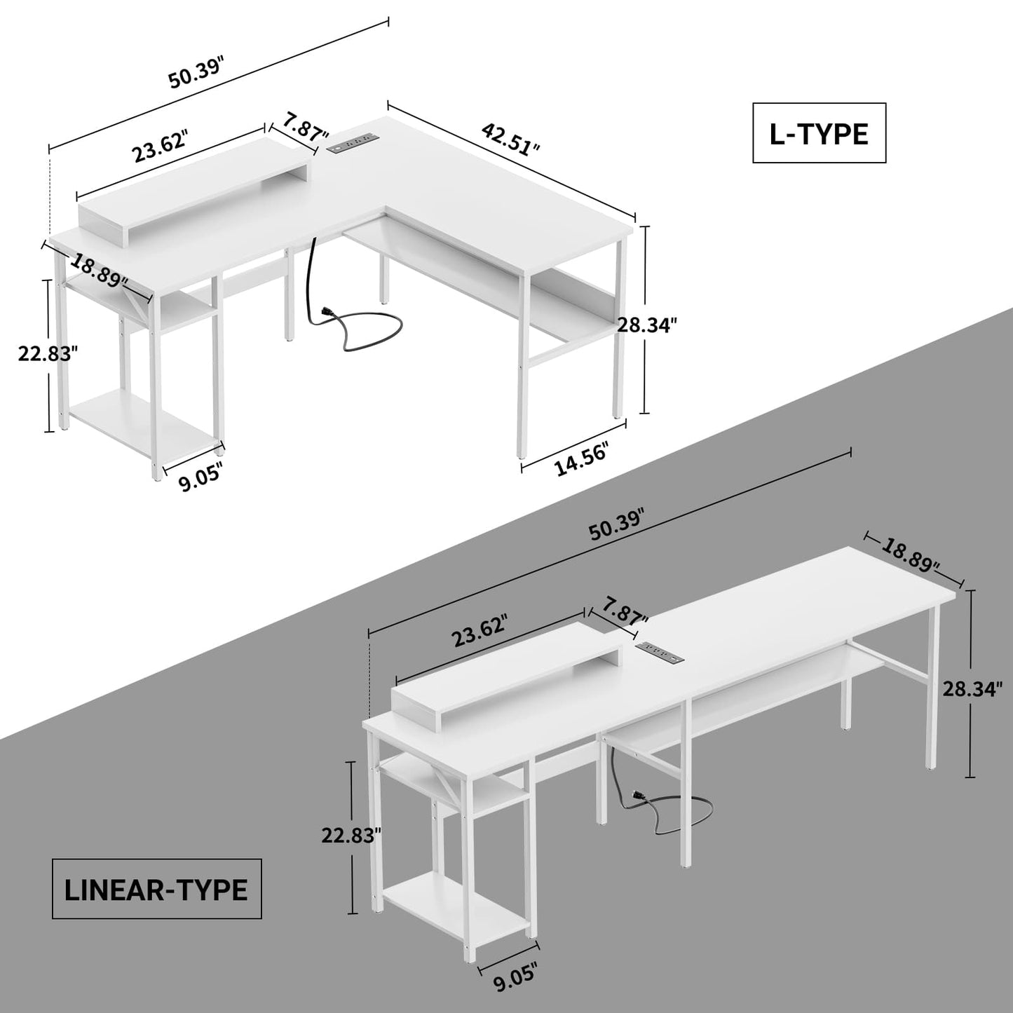 Reversible L Shaped Desk with Magic Power Outlets and USB Charging Ports