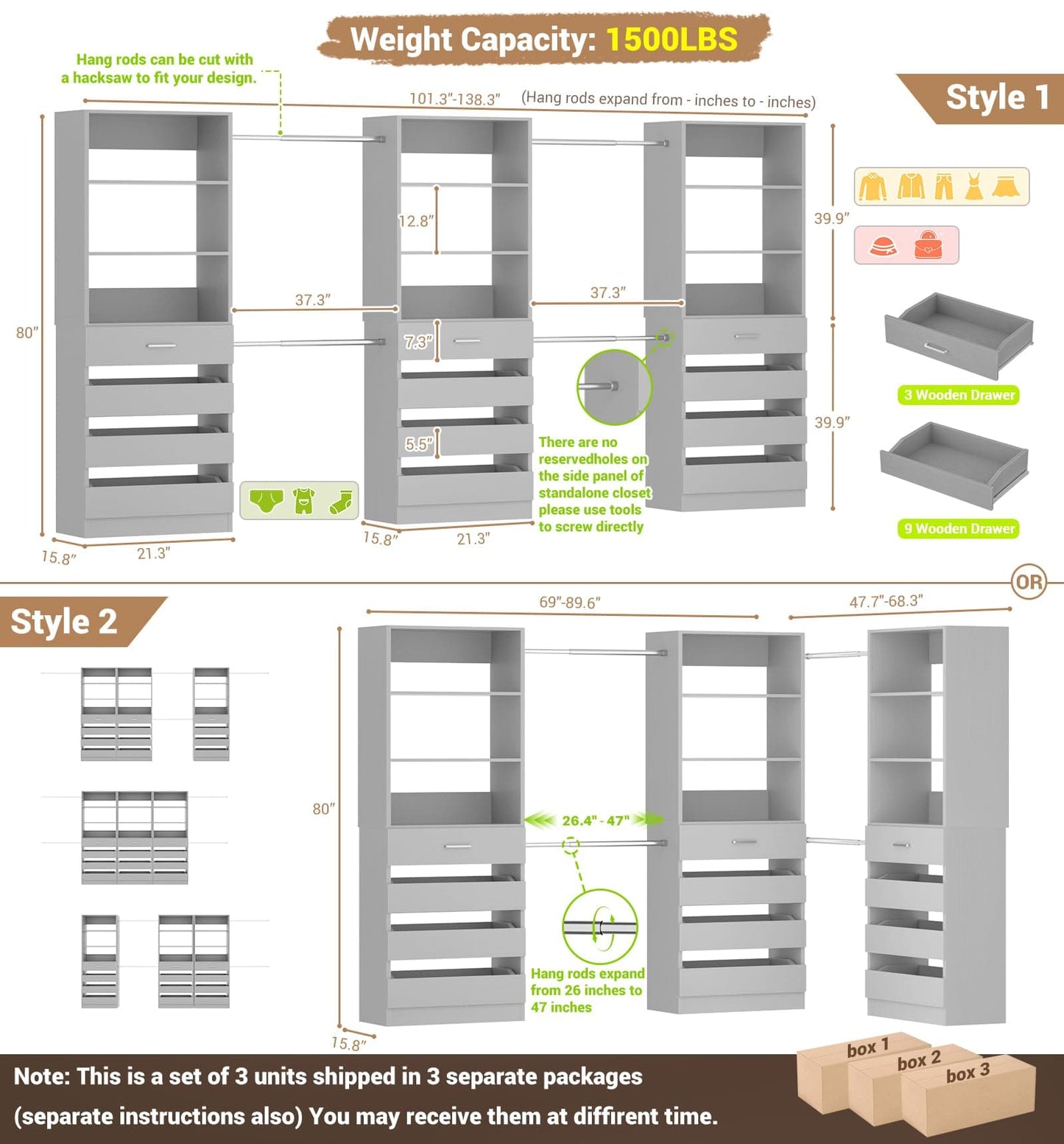 12-Drawer Customizable L-Shaped Closet System