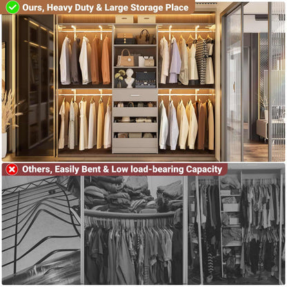 Closet System, 8FT Closet Organizer with 4 Wooden Drawers, Wood Closet Organizer System with Tower, Walk-in Closet Organizer Wardrobe
